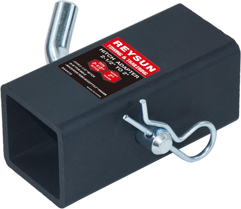 REYSUN Trailer Hitch Adapter Hitch Reducer Sleeve from 2-1/2 inch to 2 inch, with Hitch Pin and Clip - Image 1